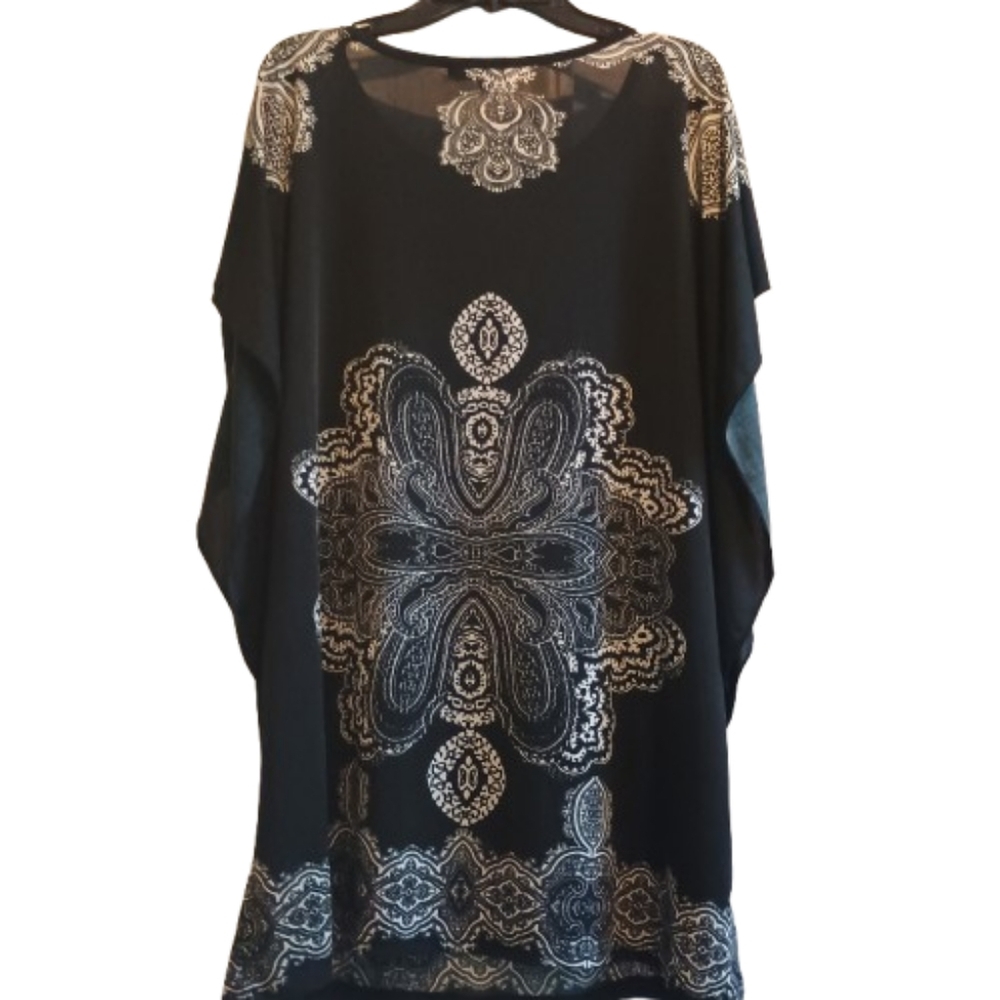 Free Culture Women's Large Black Boho Paisley Print Tunic Top - Flowy Kaftan... - Picture 2 of 13